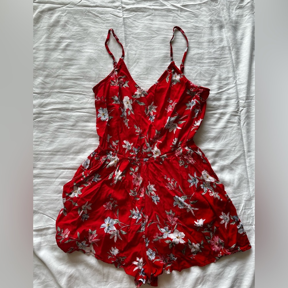 Red floral romper